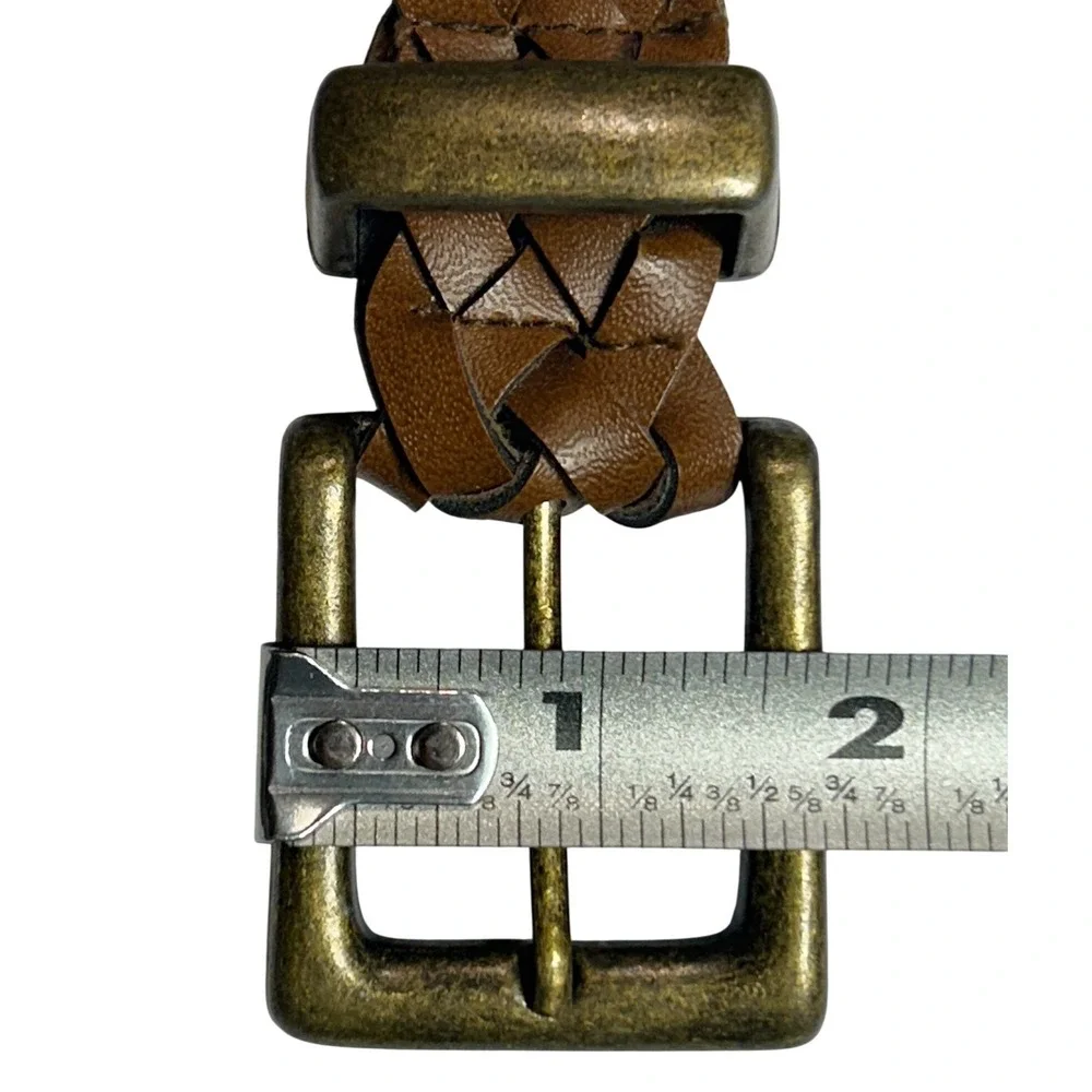 Brown Braided Leather Belt Weathered Brass Buckle Western Boho Up To‎ 37